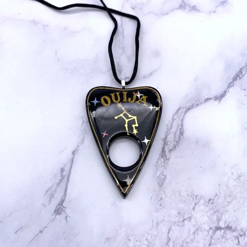 Black Virgo Zodiac Ouija Planchette Necklace Divination Witch Occult Jewelry